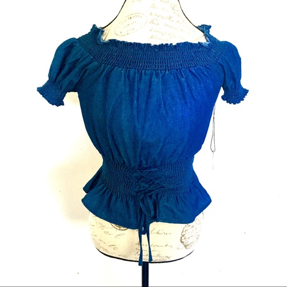 **HAUTE ROUCHING DENIM TOP** - Picture 3 of 5